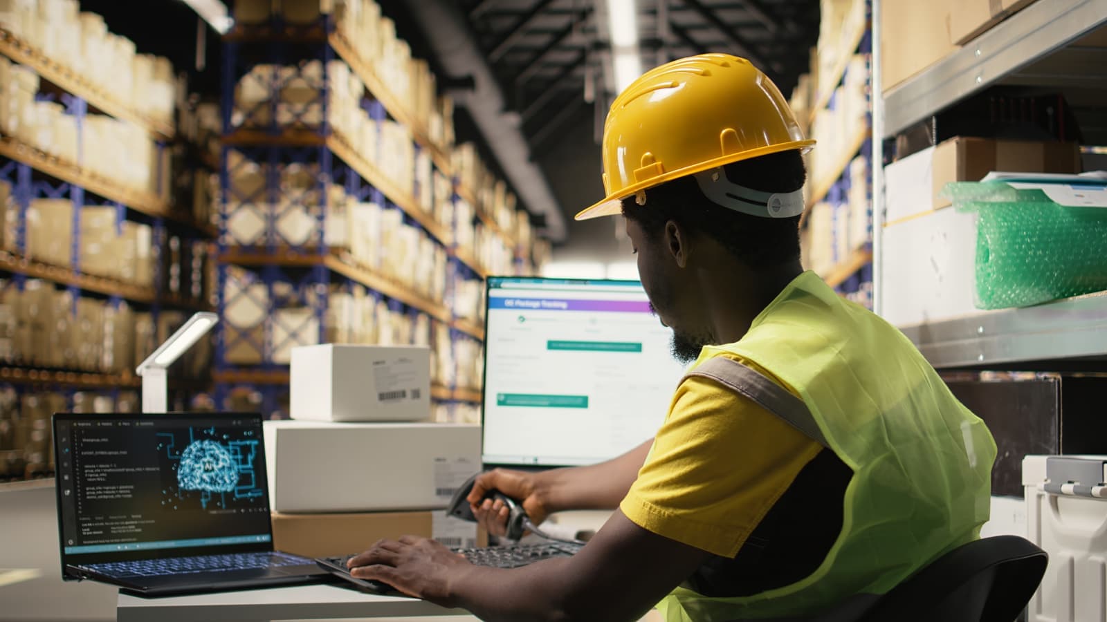 Logistics team using tools to track packages efficiently